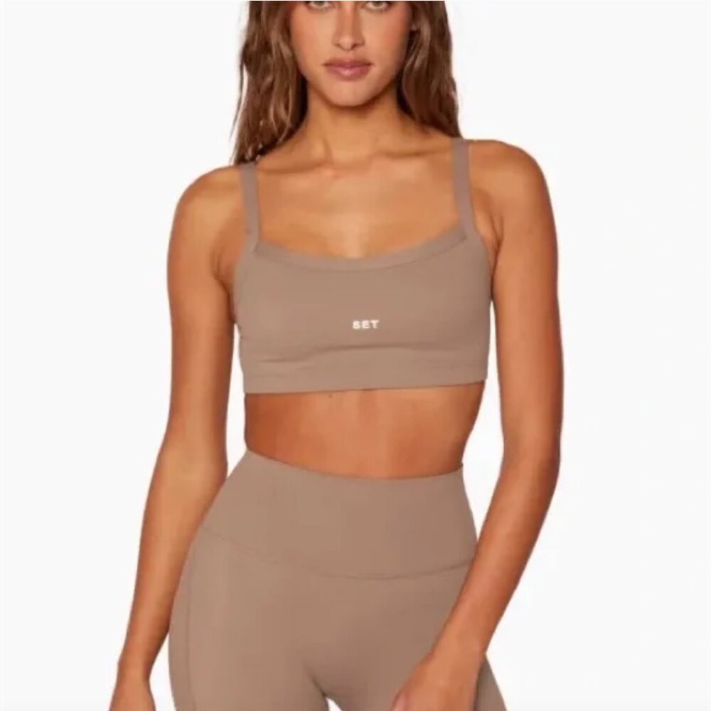 SET ACTIVE Sportbody Scoop Bra & Leggings Stone Size S